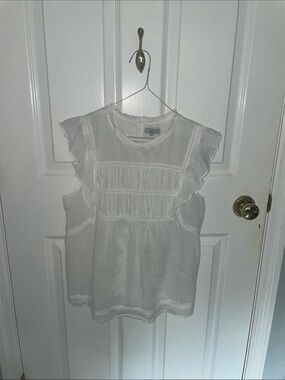 Rails White Ruffle Sleeve Smocked Front Top